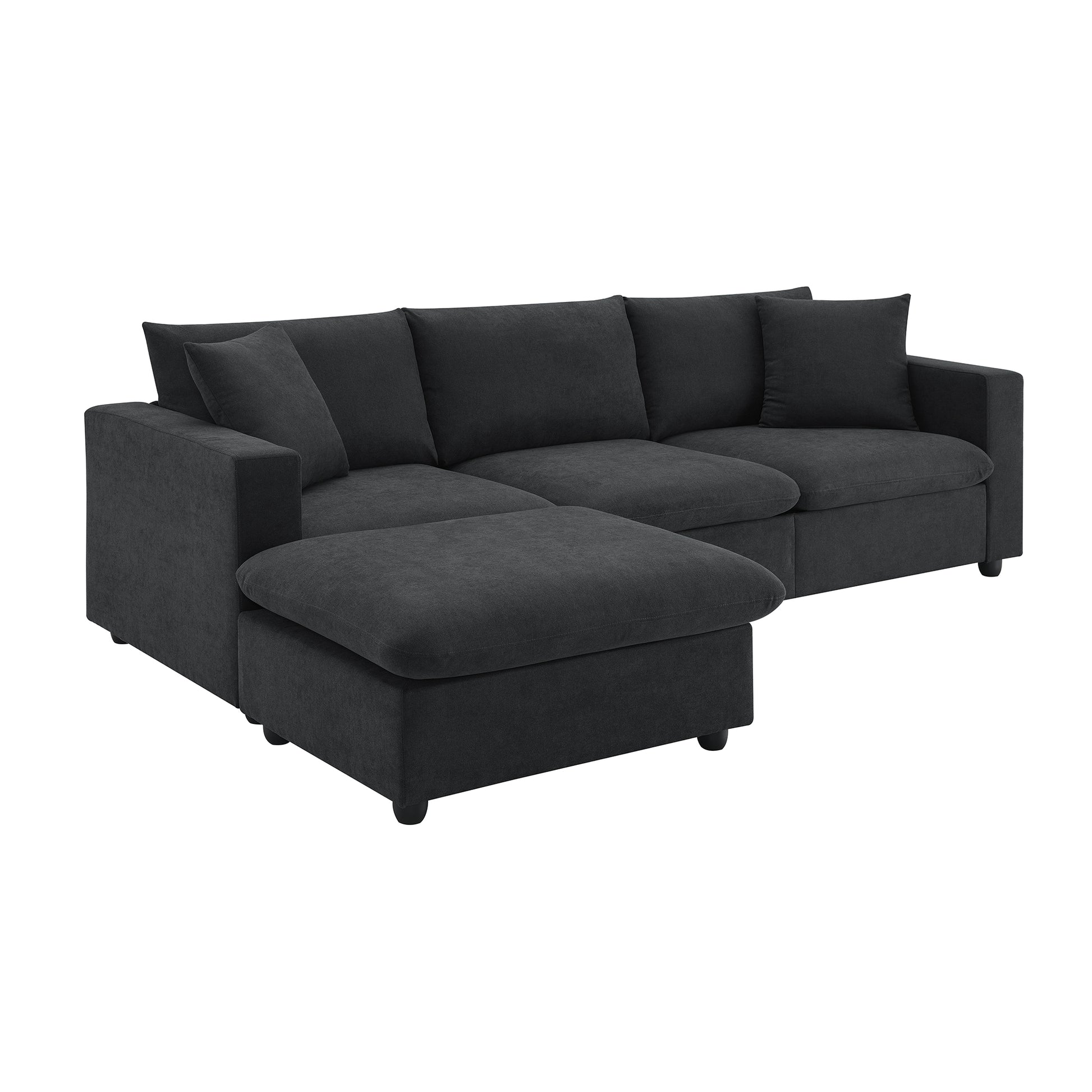 100.4*64.6" Modern Sectional Sofa,L Shaped Couch Set With 2 Free Pillows,4 Seat Polyester Fabric Couch Set With Convertible Ottoman For Living Room, Apartment, Office,4 Colors Black Polyester 3 Seat