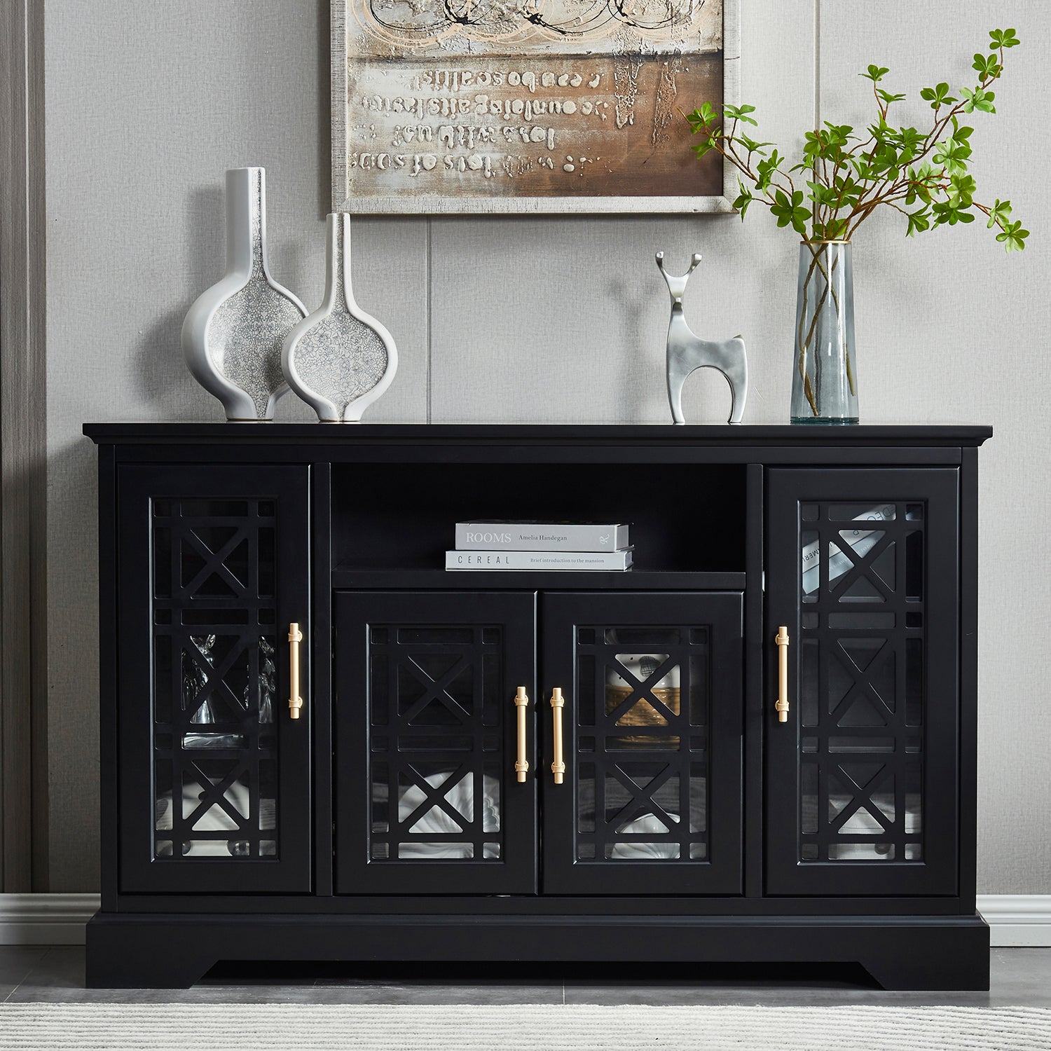 Sideboard Buffet Table With Doors Black Primary Living Space Mdf