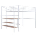 Full Size Metal Loft Bed With Desk And Lateral Storage Ladder, White White Metal