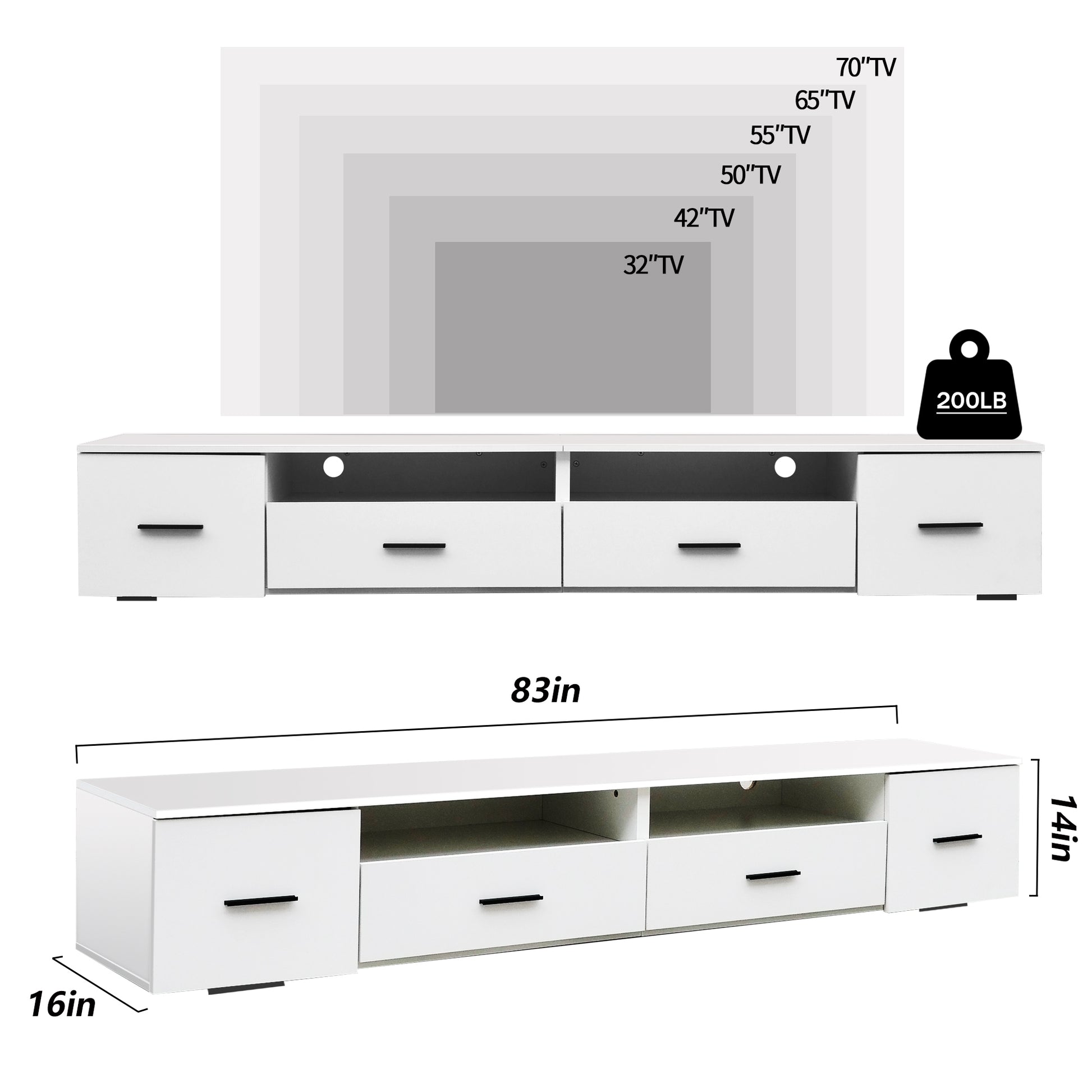 White Tv Stand For Living Room, Modern Entertainment Center Stand For Tv Up To 90 Inch, Large Led Tv Stand With 4 Storage Drawers, High Glossy Waterproof Tv Console, Tv Table Media Furniture White Particle Board