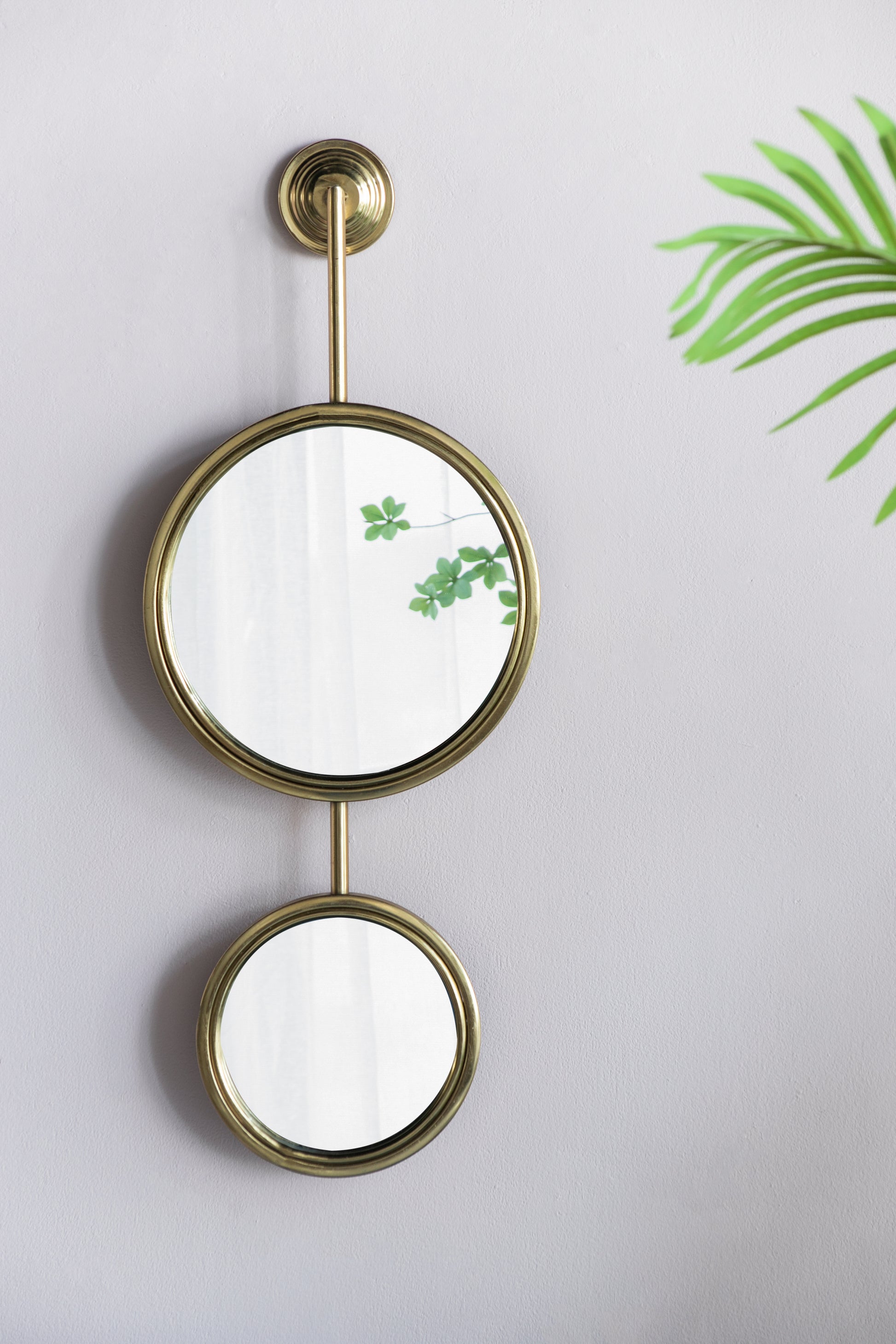 2 Circle Mirrors For Wall Decor, Unique Contemporary Wall Mirror For Living Room Bedroom Entryway,11" X 28.5" Gold Iron