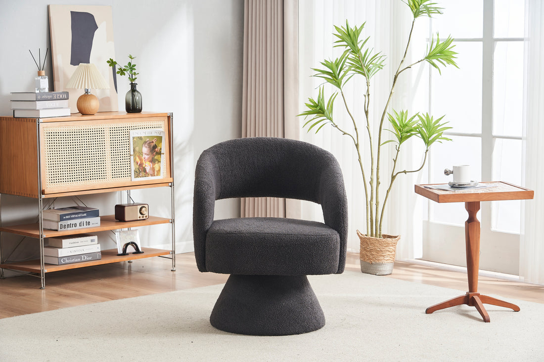 Swivel Accent Chair Armchair, Round Barrel Chair In Fabric For Living Room Bedroom,Grey Teddy Grey Teddy Foam Faux Fur