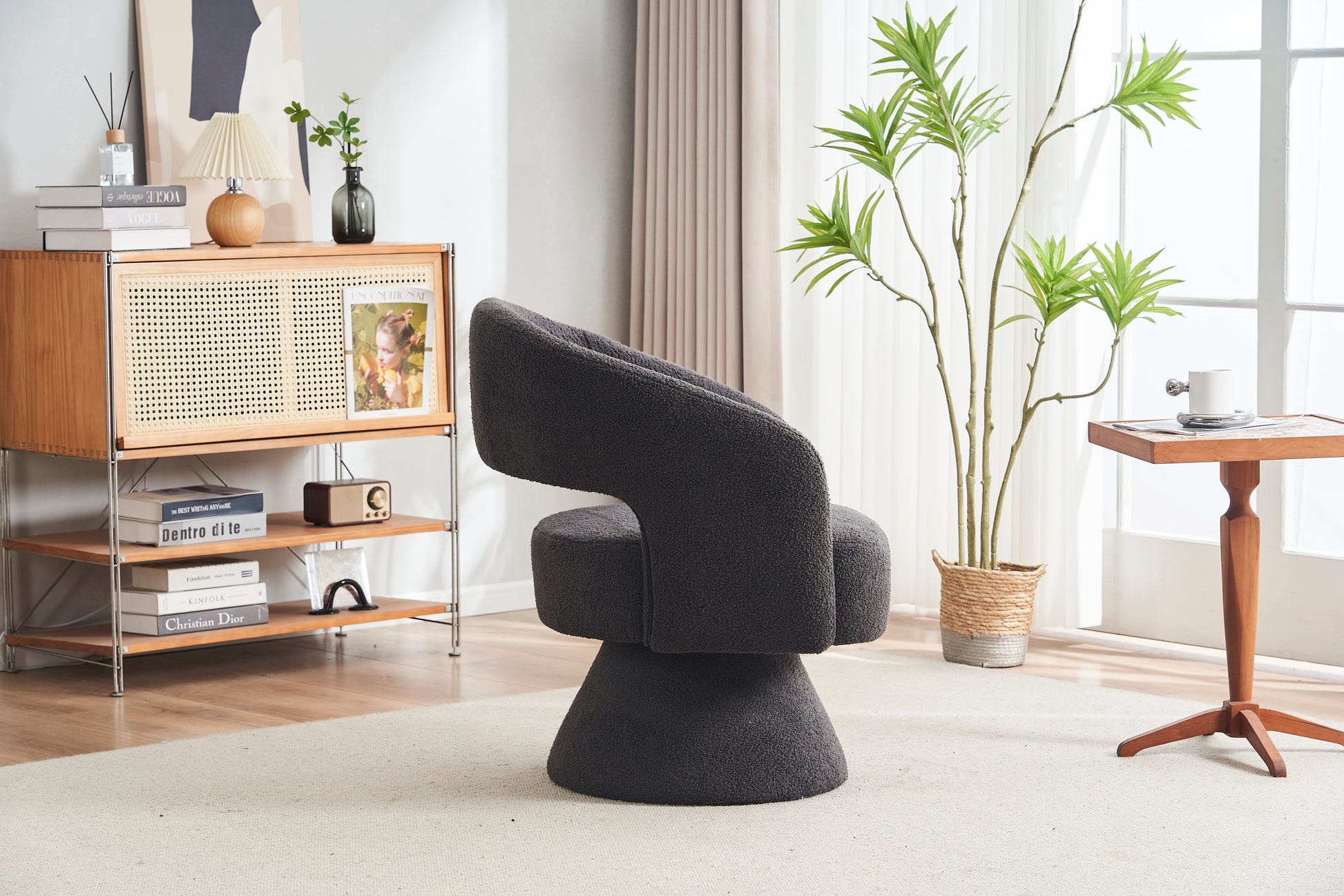 Swivel Accent Chair Armchair, Round Barrel Chair In Fabric For Living Room Bedroom,Grey Teddy Grey Teddy Foam Faux Fur