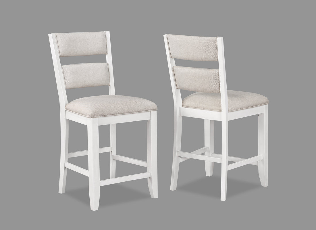 2Pc Set White Farmhouse Style Ladder Back Counter Height Side Chair Stool Cream Color Upholstered Seat And Back Dining Room Wooden Furniture White Dining Room Contemporary,Farmhouse Dining Chairs Ladder Back Wood