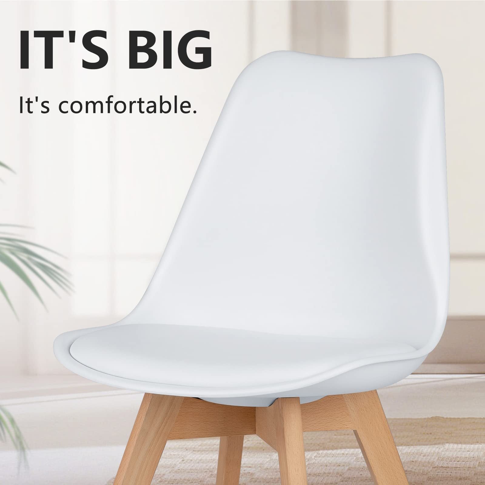 Pu Leather Upholstered Dining Chairs With Wood Legs, Set Of 4 For Kitchen, White White Wood