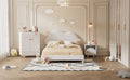 Full Size Upholstered Cloud Shape Bed ,Velvet Platform Bed With Headboard,No Box Spring Needed,Beige Beige Velvet