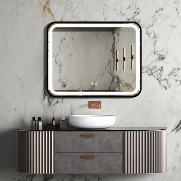 40X32 Inch Bathroom Led Classy Vanity Mirror With High Lumen,Black Metal Frame,Dimmable Touch,Wall Switch Control, Anti Fog ,Cri 95 Adjustable 3000K 4500K 6000K ,Ip54 Waterproof Energy Savin Black Glass