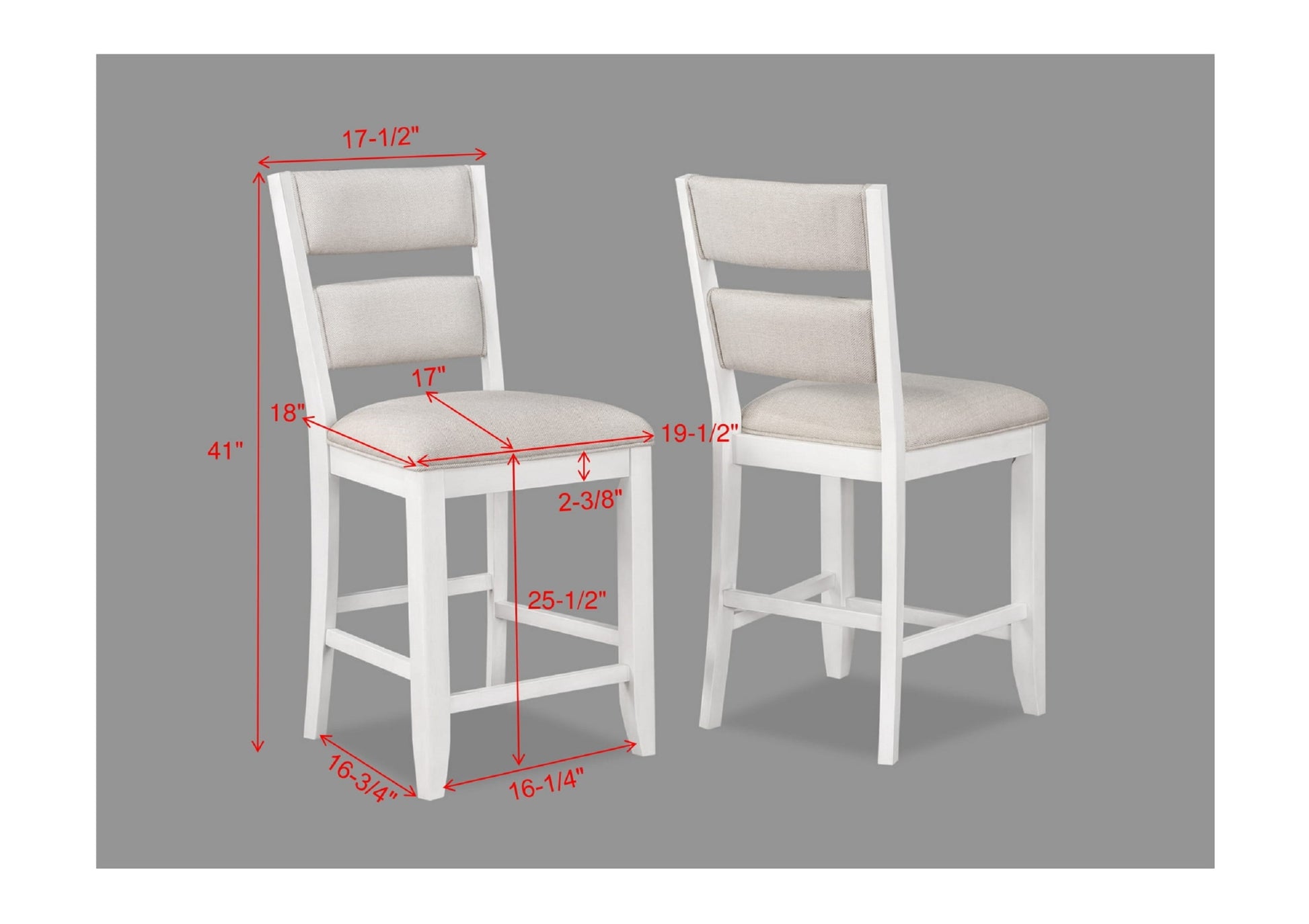 2Pc Set White Farmhouse Style Ladder Back Counter Height Side Chair Stool Cream Color Upholstered Seat And Back Dining Room Wooden Furniture White Dining Room Contemporary,Farmhouse Dining Chairs Ladder Back Wood