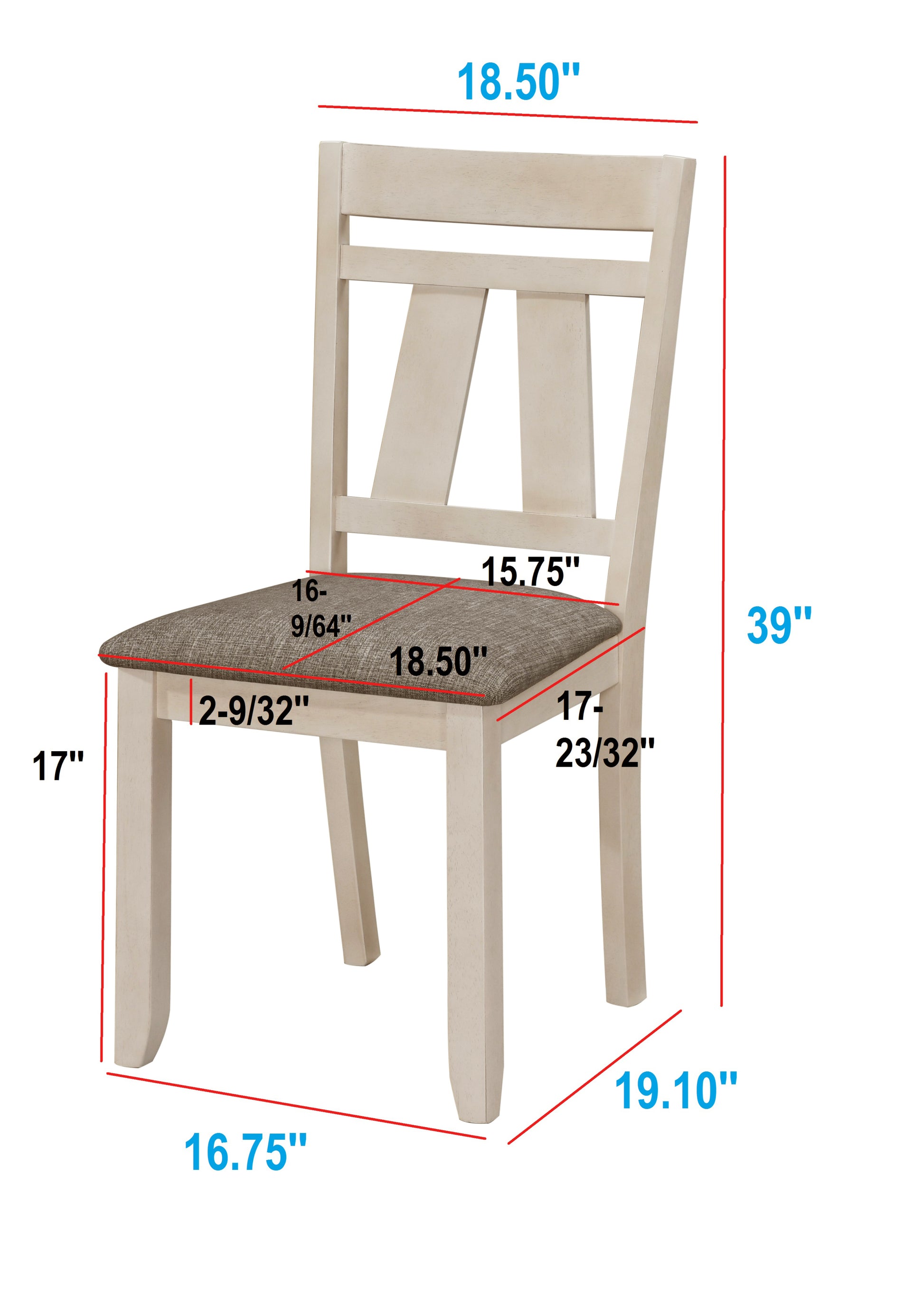 Cottage Style Dining Side Chair 2Pc Set Upholstered Seat Chalk Gray Dining Room Wooden Furniture Transitional Design Cream Wood