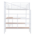 Full Size Metal Loft Bed With Desk And Lateral Storage Ladder, White White Metal