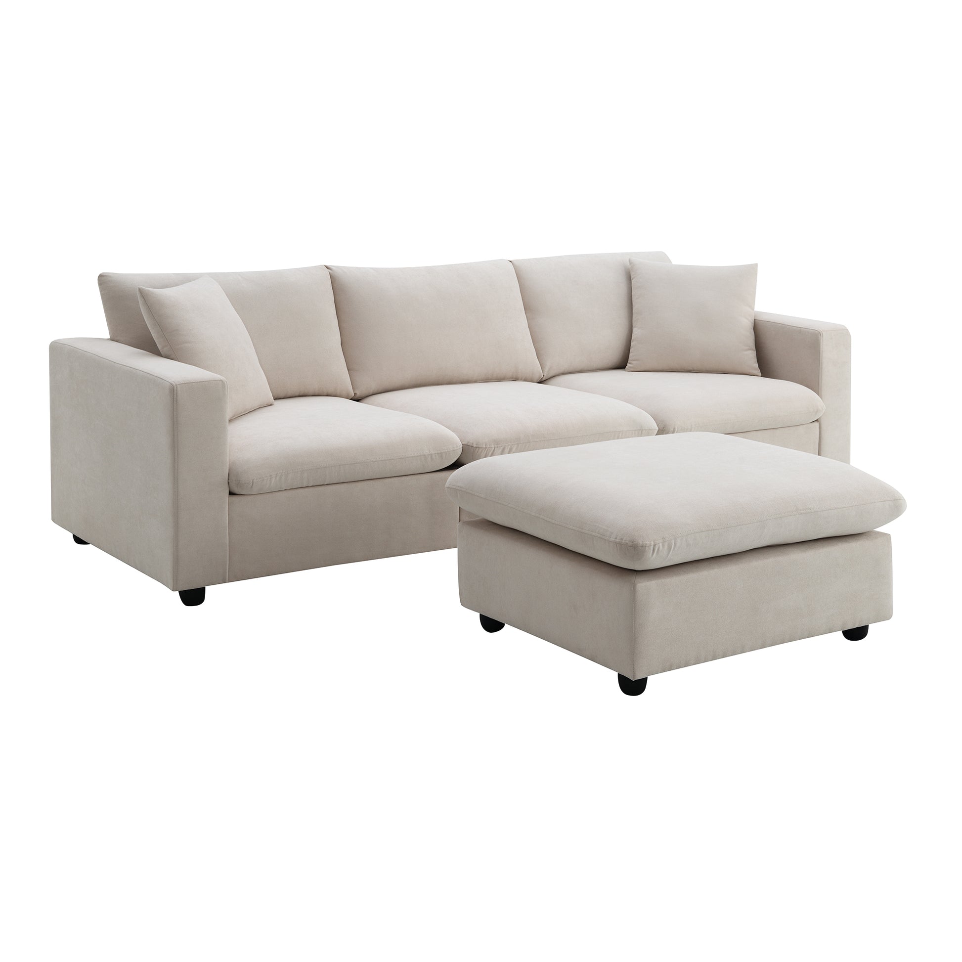 Video 101*66" Modern Sectional Sofa With Throw Pillows,Cloud L Shaped Couch Set With Wide Seat,4 Seat Polyester Comfy Fabric Couch Set With Movable Ottoman For Living Room, Apartment, Office,4