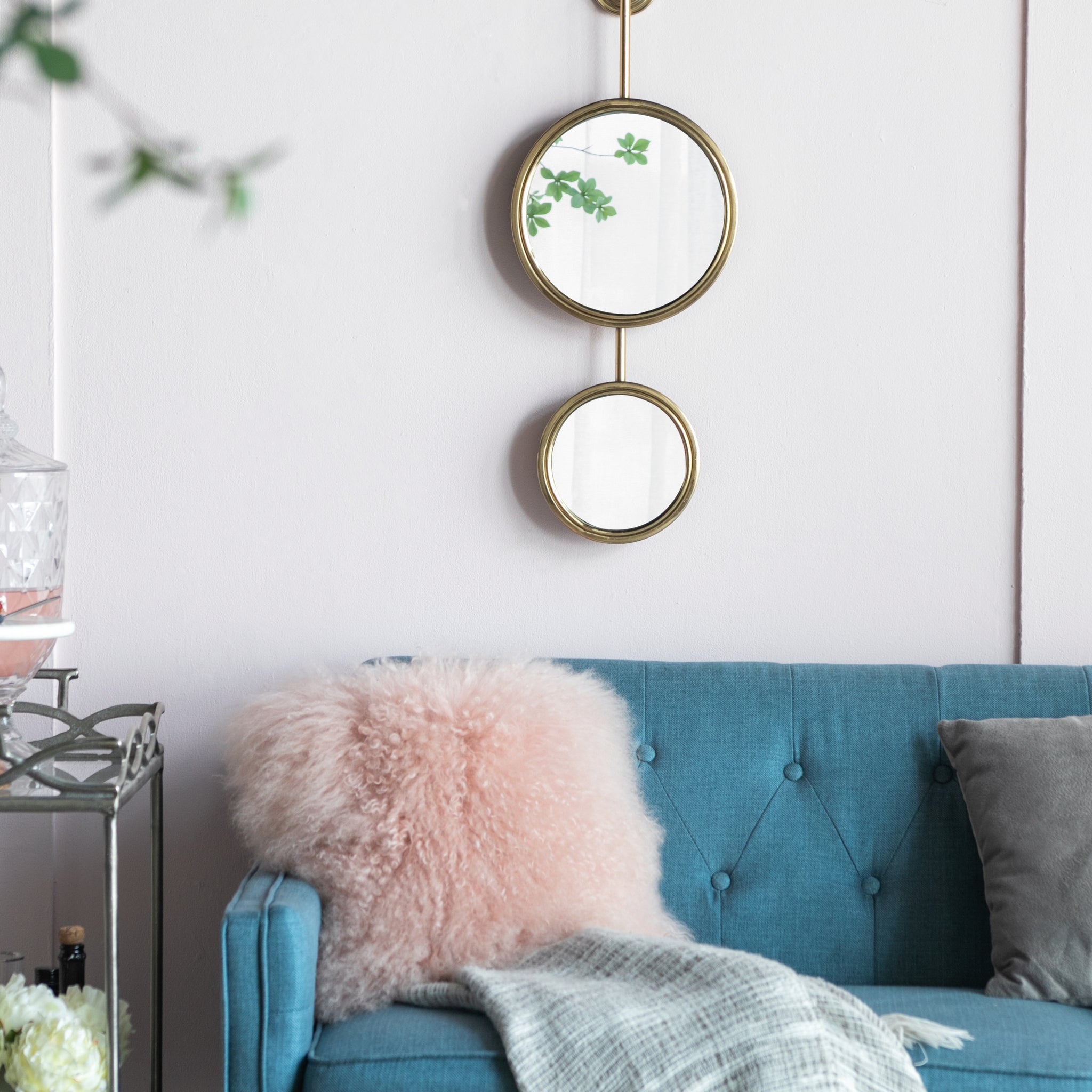 2 Circle Mirrors For Wall Decor, Unique Contemporary Wall Mirror For Living Room Bedroom Entryway,11" X 28.5" Gold Iron