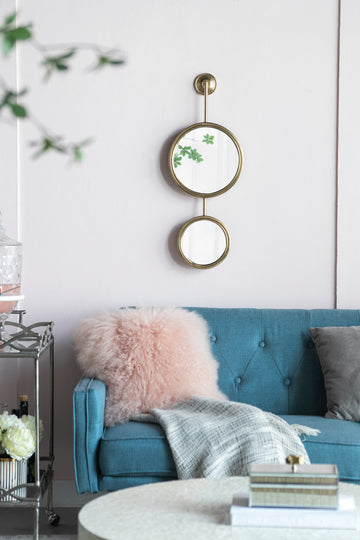 2 Circle Mirrors For Wall Decor, Unique Contemporary Wall Mirror For Living Room Bedroom Entryway,11" X 28.5" Gold Iron