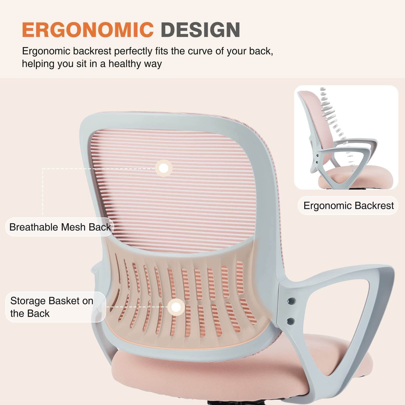 Mid Back Task Chair With Lumbar Support,Pink Pink Abs Pc