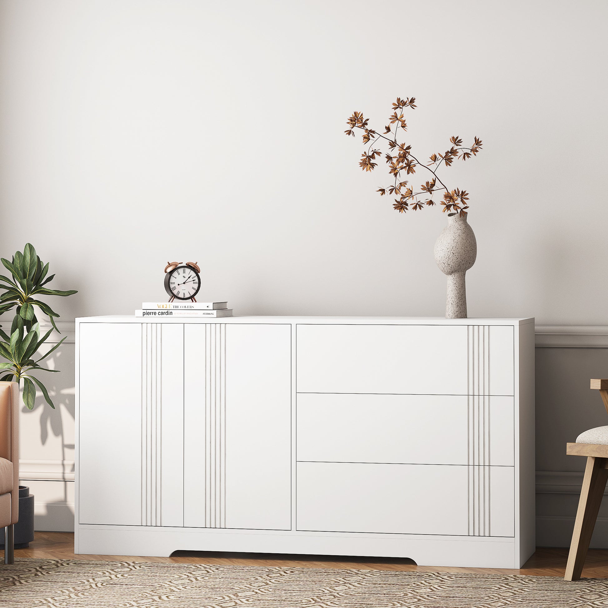 Sideboard Buffet Cabinet With Storage, Modern Kitchen Buffet Storage Cabinet With Drawer And Doors, Large Coffee Bar With Adjustable Shelves For Kitchen White Mdf