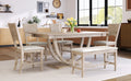 6 Piece Wood Half Round Dining Table Set Kitchen Table Set With Long Bench And 4 Dining Chairs, Modern Style, Natural Wood Dining Room Bench Seating Rubberwood Rectangular Dining Table With Chair