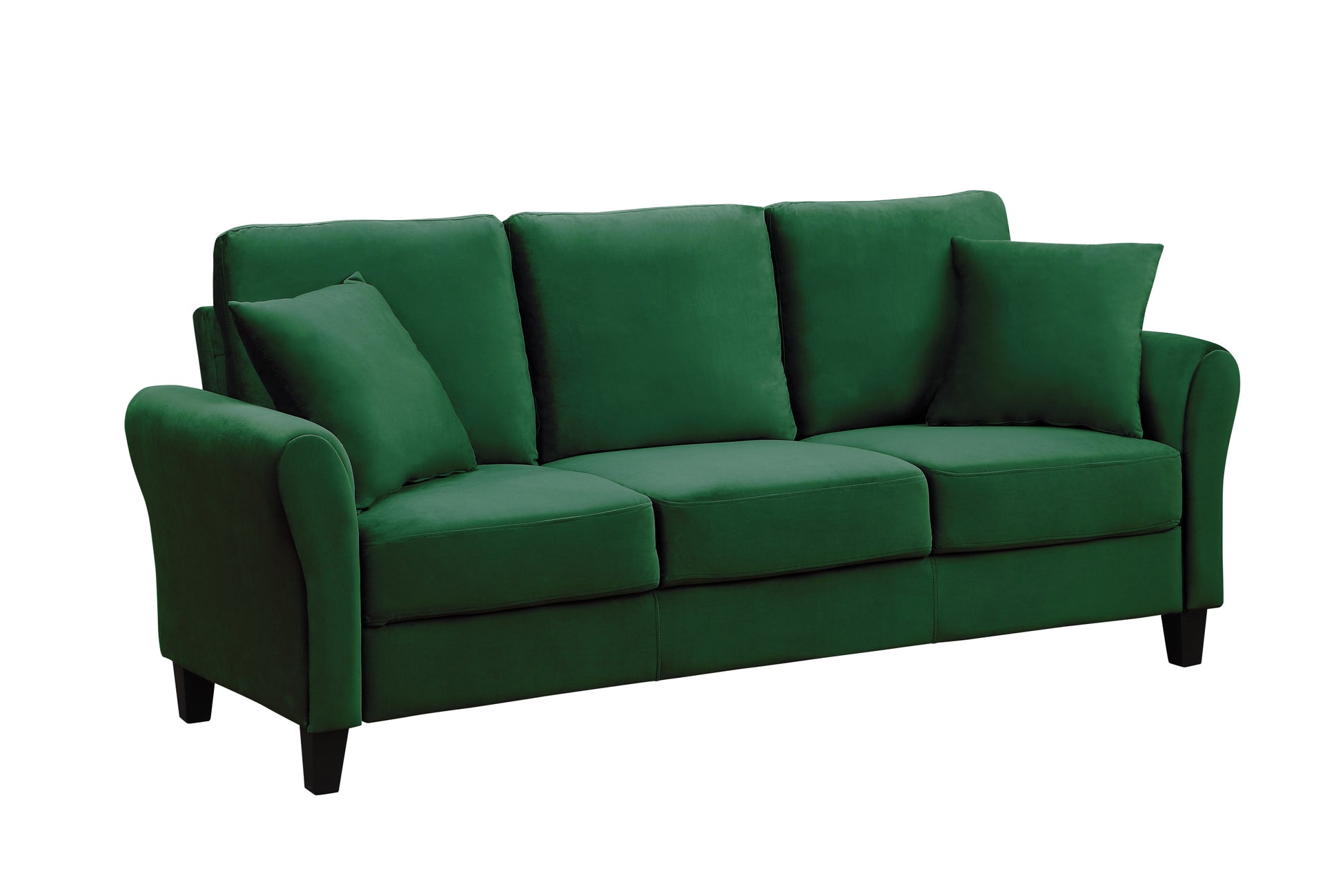 Video Modern Velvet Couch With 2 Pillow, 78 Inch Width Living Room Furniture, 3 Seater Sofa With Plastic Legs Green Velvet