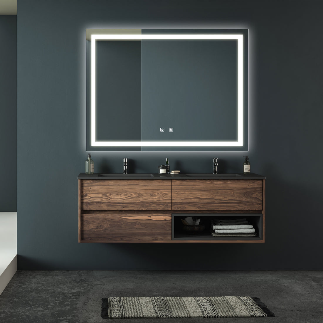 48X36 Inch Bathroom Led Classy Vanity Mirror With Focused Backplane,High Lumen,Dimmable Touch,Wall Switch Control, Anti Fog ,Cri 95 Adjustable 3000K 4500K 6000K ,Ip54 Waterproof Energy Saving Black And Silver Glass