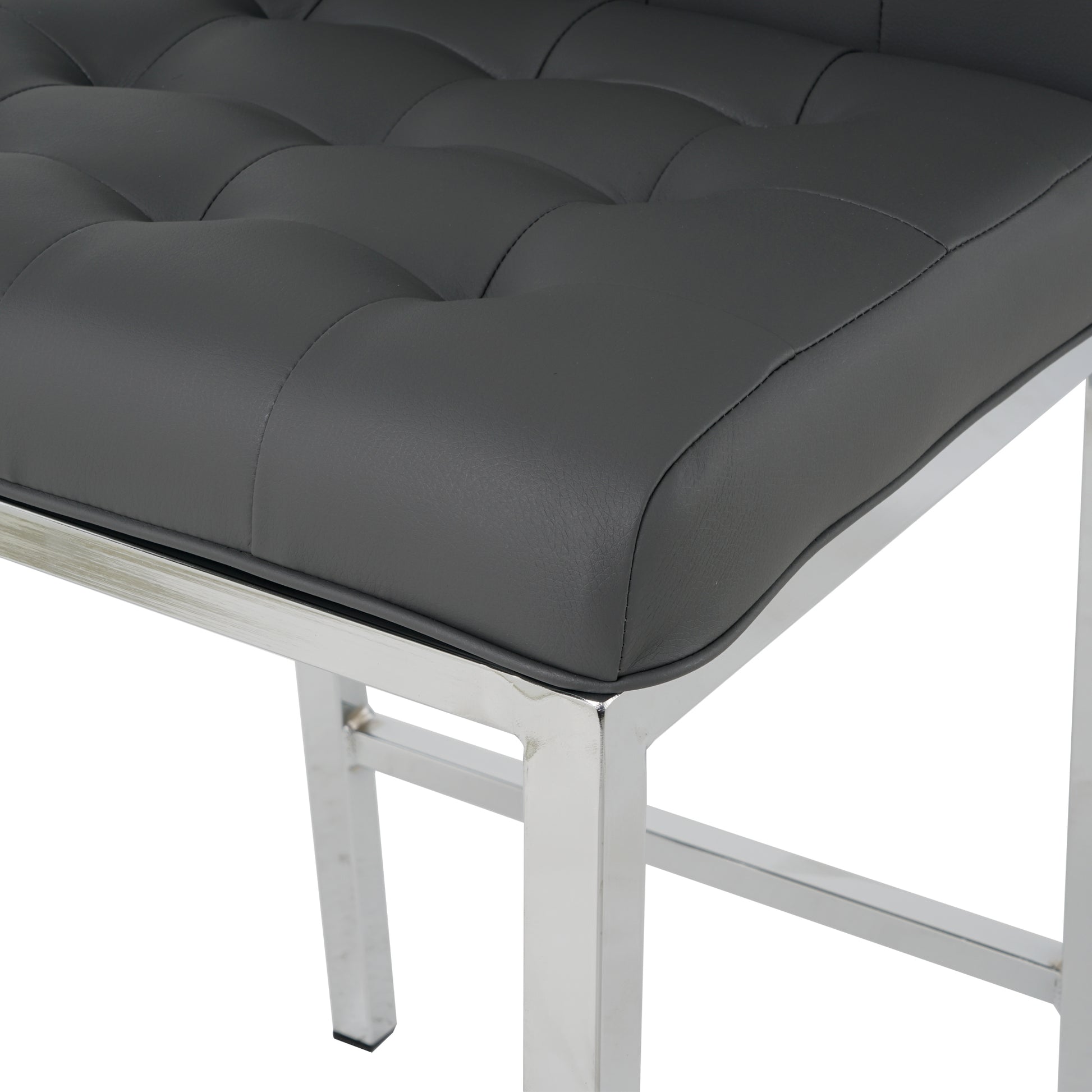 Modern Design High Counter Stool Electroplated Leg Kitchen Restaurant Grey Pu Bar Chair Set Of 2 Grey Foam