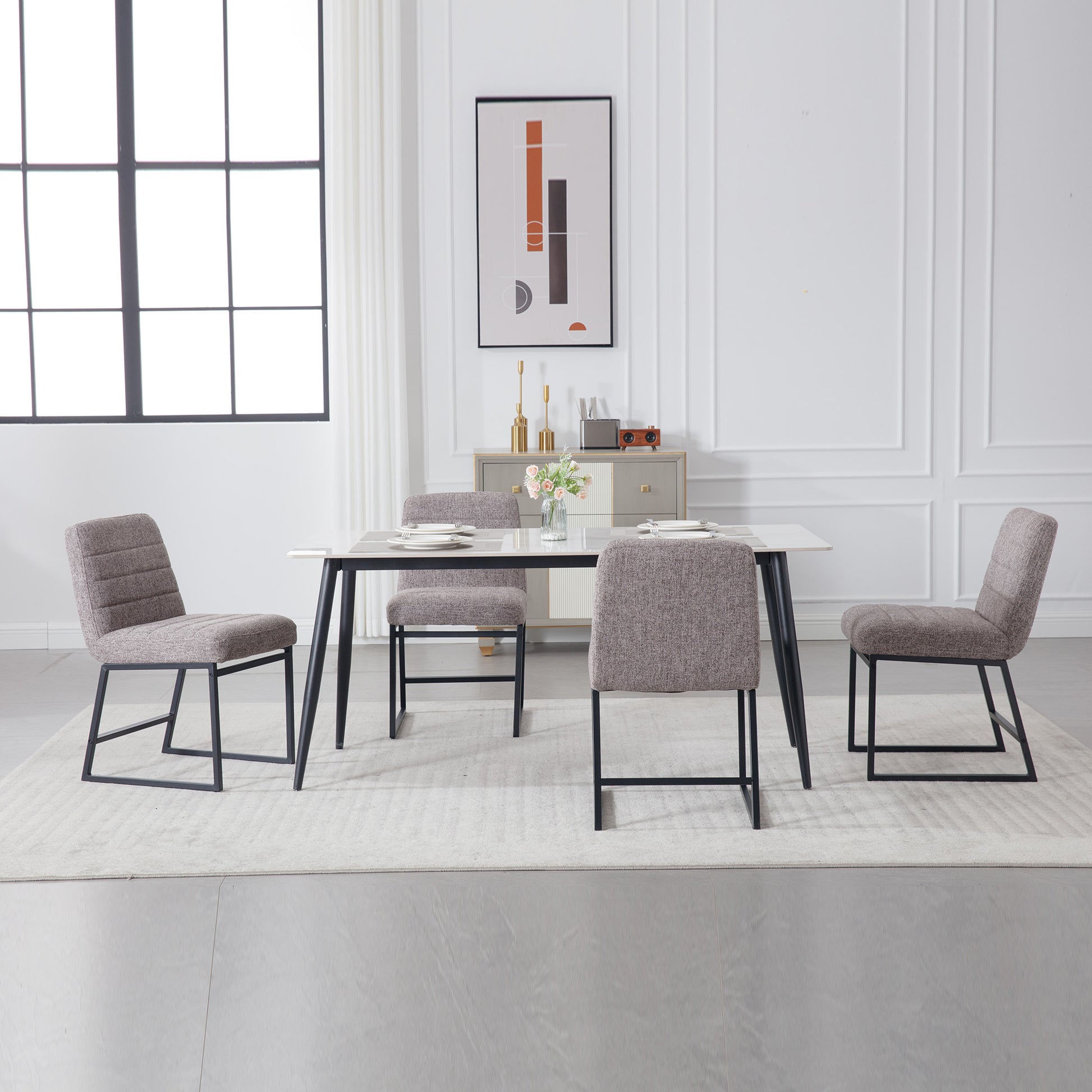 Upholstered Linen Fabric Dining Chairs Set Of 2 With Metal Legs, Mid Century Modern Leisure Chairs For Kitchen Living Room Dining Room Bistro Coffee Shop,Coffee Coffee Dining Room Foam Dry Clean Modern Dining Chairs Foam Linen