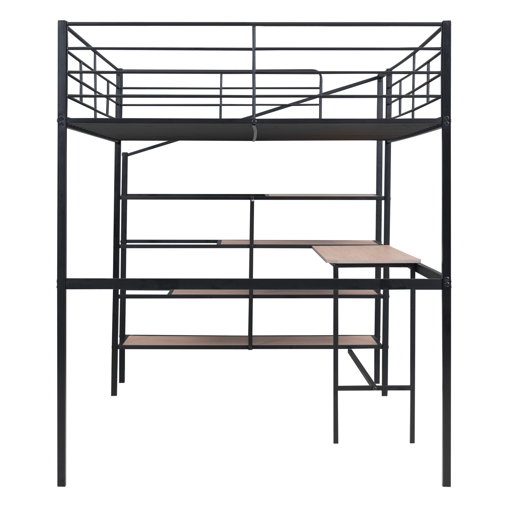 Full Size Metal Loft Bed With Desk And Lateral Storage Ladder, Black Black Metal