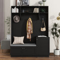 Elegant Design Hall Tree With Comfort And Storage Solutions, Functional Hallway Shoe Cabinet With Bench&Cushion, Modern Coat Rack With Hooks For Entryways, Black Cushioned Black Primary Living Space Mdf