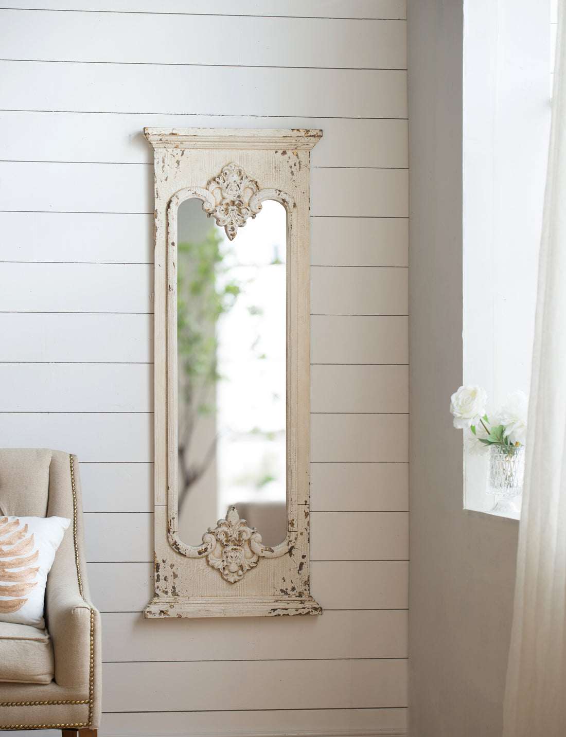 21.5" X 59" Full Length Mirror With Solid Wood Frame, Floor Mirror For Living Room Bedroom Entryway White Wood Glass