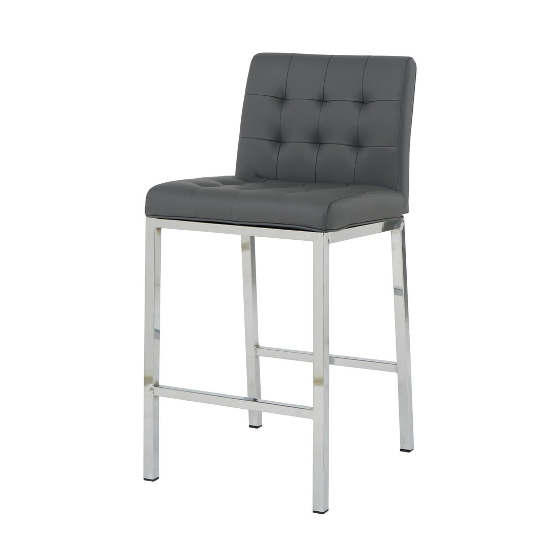 Modern Design High Counter Stool Electroplated Leg Kitchen Restaurant Grey Pu Bar Chair Set Of 2 Grey Foam