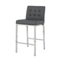 Modern Design High Counter Stool Electroplated Leg Kitchen Restaurant Grey Pu Bar Chair Set Of 2 Grey Foam