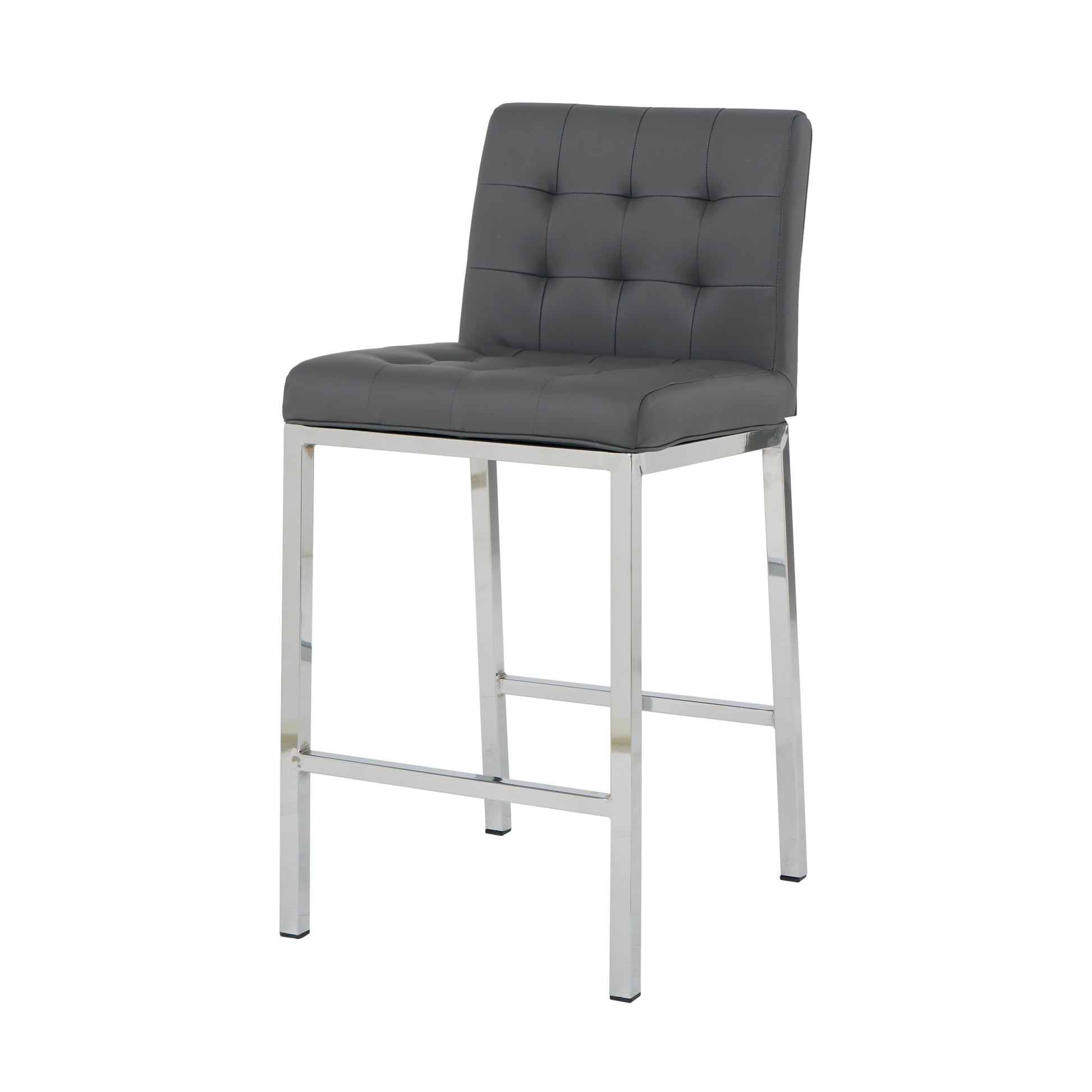 Modern Design High Counter Stool Electroplated Leg Kitchen Restaurant Grey Pu Bar Chair Set Of 2 Grey Foam