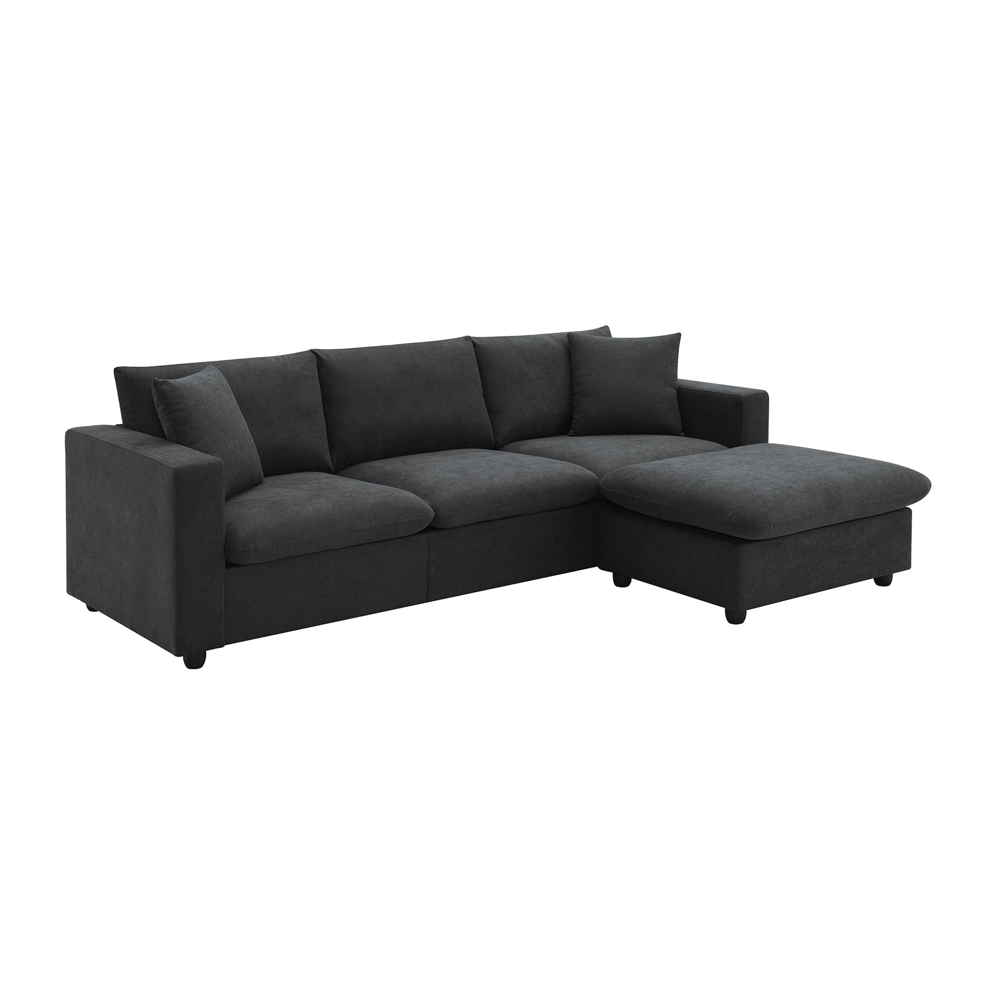 100.4*64.6" Modern Sectional Sofa,L Shaped Couch Set With 2 Free Pillows,4 Seat Polyester Fabric Couch Set With Convertible Ottoman For Living Room, Apartment, Office,4 Colors Black Polyester 3 Seat