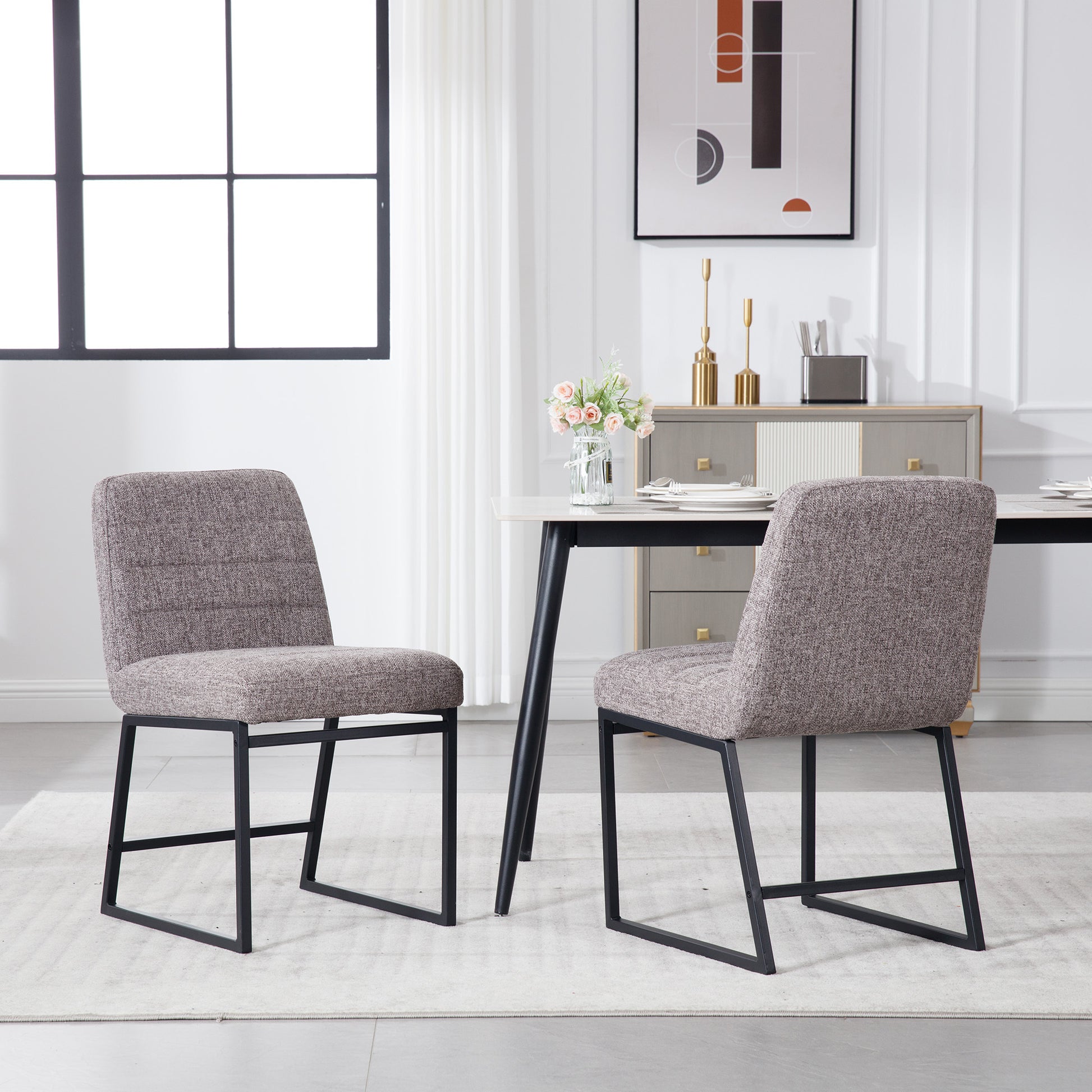 Upholstered Linen Fabric Dining Chairs Set Of 2 With Metal Legs, Mid Century Modern Leisure Chairs For Kitchen Living Room Dining Room Bistro Coffee Shop,Coffee Coffee Dining Room Foam Dry Clean Modern Dining Chairs Foam Linen