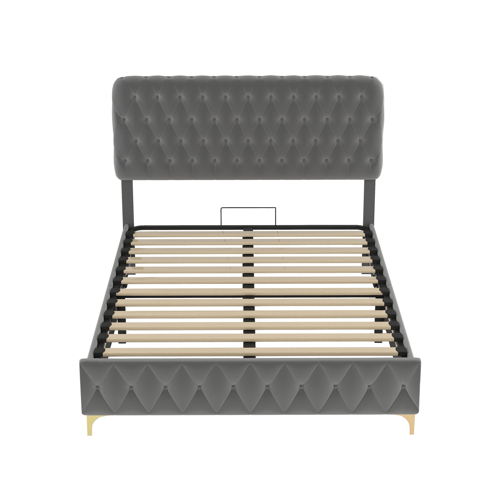 Queen Platform Bed Frame With Pneumatic Hydraulic Function, Velvet Upholstered Bed With Deep Tufted Buttons, Lift Up Storage Bed With Hidden Underbed Oversized Storage, Gray Queen Grey Velvet