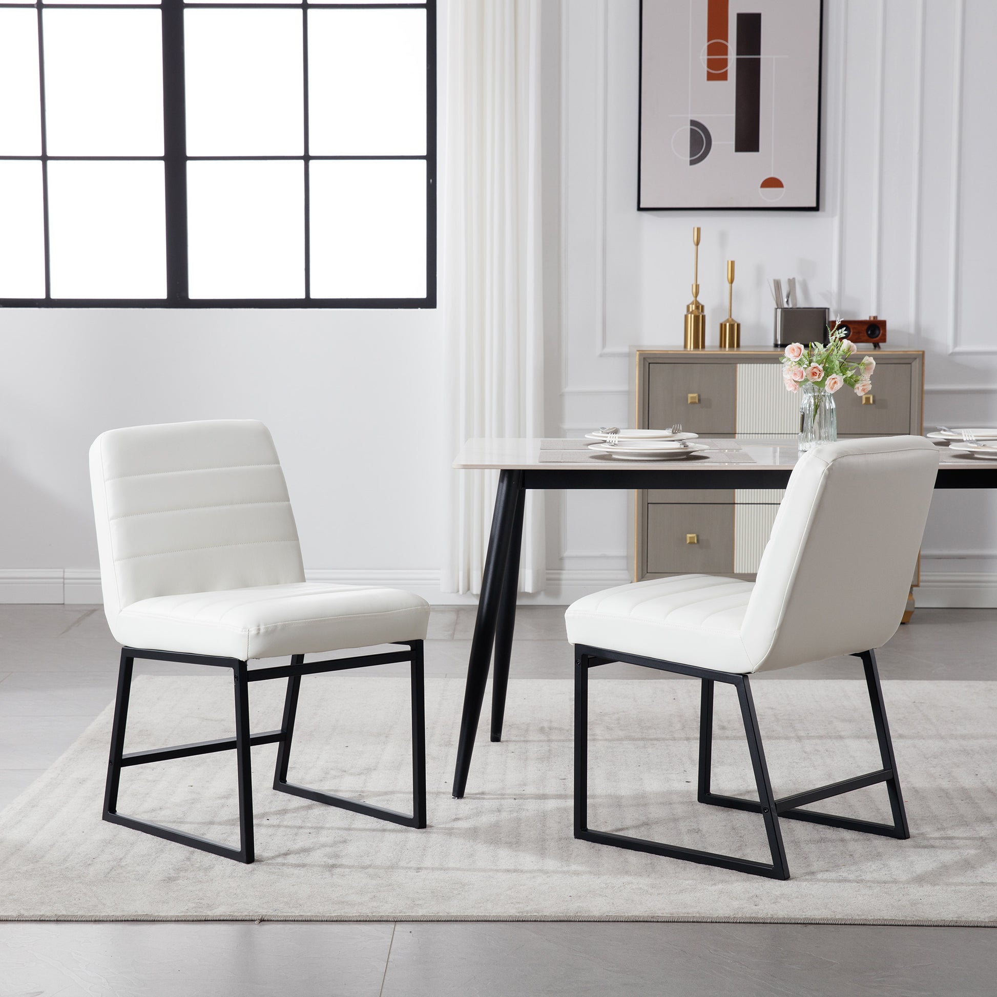 Upholstered Leather Dining Chairs Set Of 2 With Metal Legs, Mid Century Modern Leisure Chairs For Kitchen Living Room Dining Room Bistro Coffee Shop,Cream Cream Dining Room Foam Dry Clean Modern Dining Chairs Foam Pu Leather