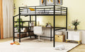 Full Size Metal Loft Bed With Desk And Lateral Storage Ladder, Black Black Metal