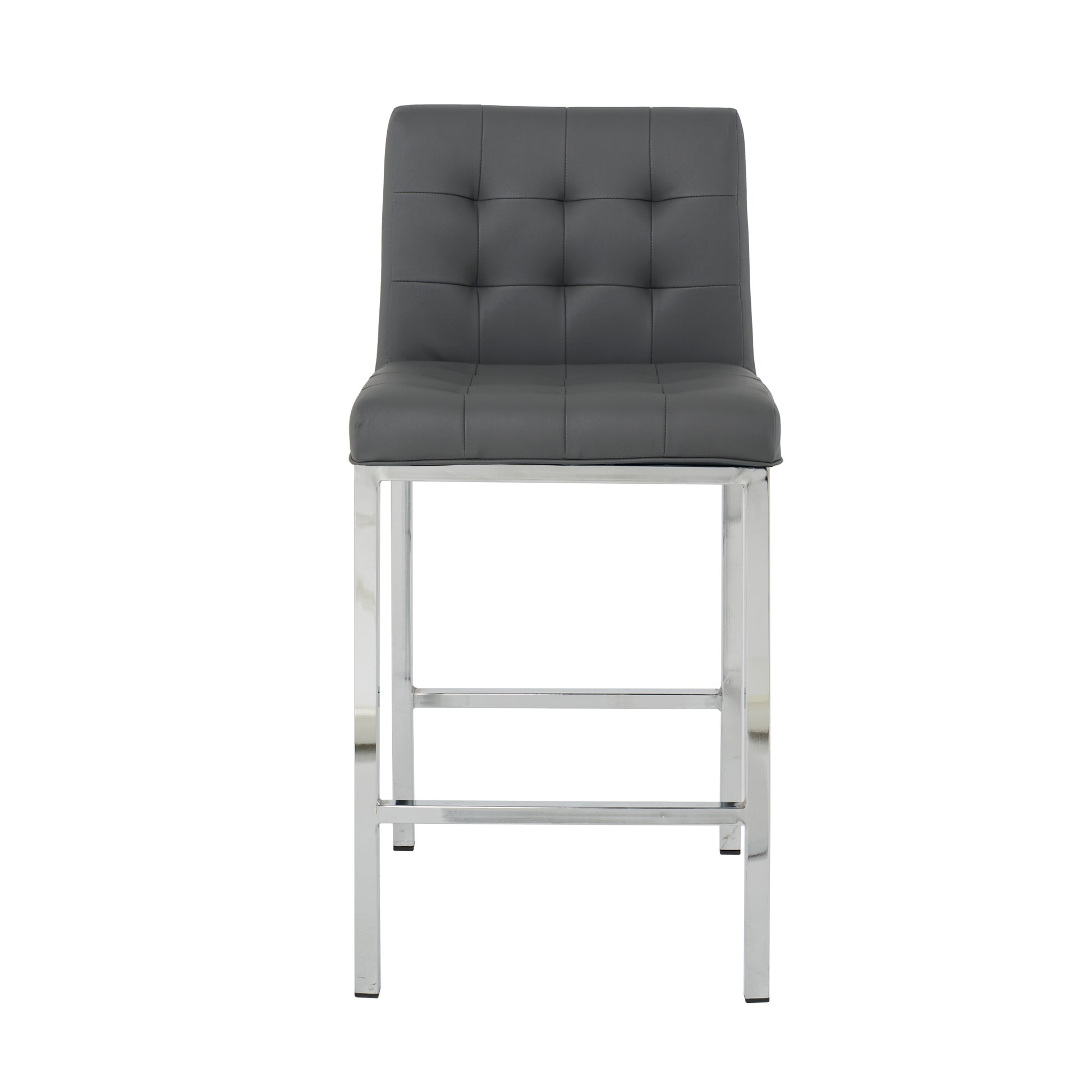 Modern Design High Counter Stool Electroplated Leg Kitchen Restaurant Grey Pu Bar Chair Set Of 2 Grey Foam