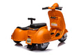 6V Licensed Vespa Scooter Motorcycle With Side Car For Kids, Orange Orange Chrome