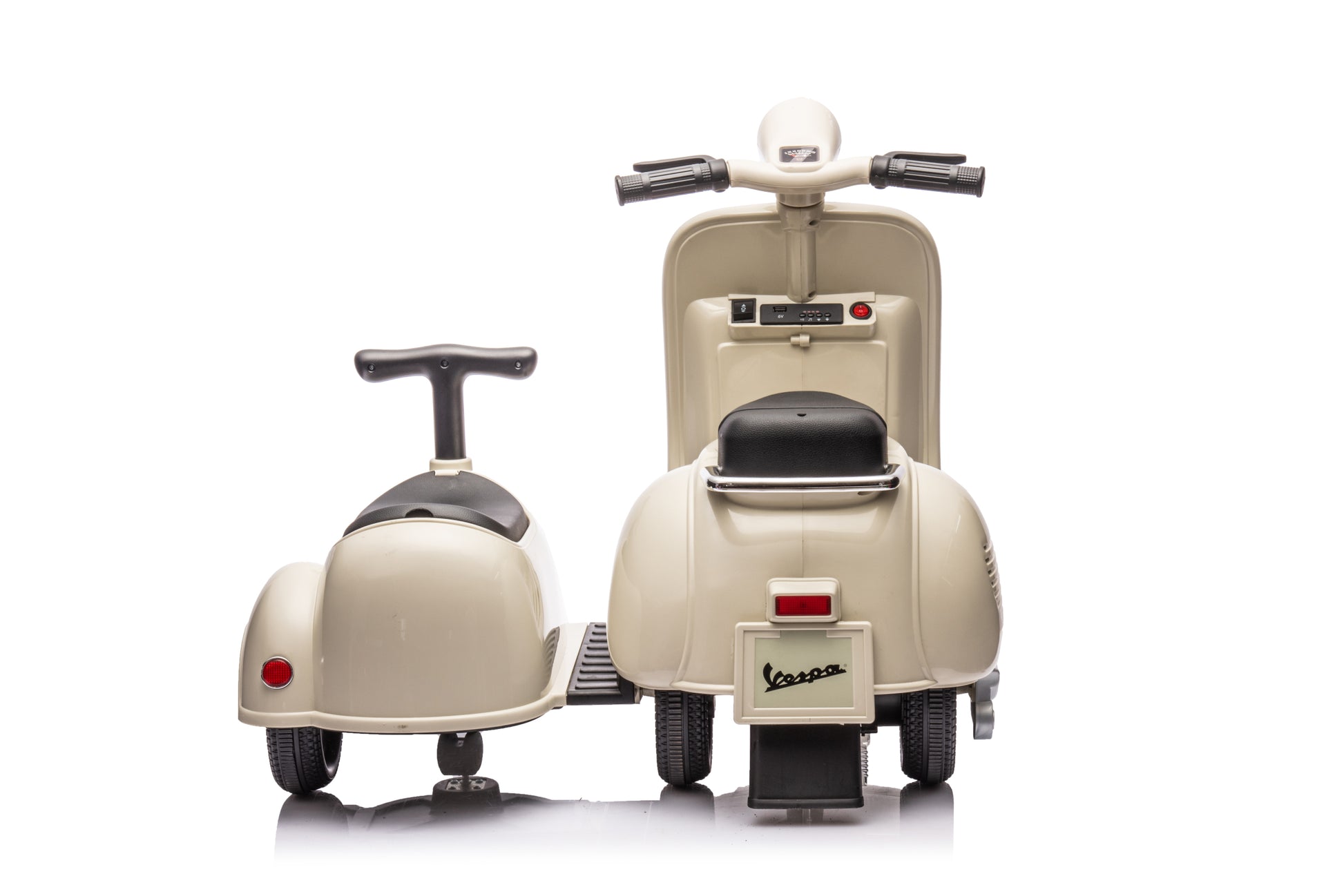 6V Licensed Vespa Scooter Motorcycle With Side Car For Kids, Gray Gray Chrome