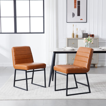 Upholstered Leather Dining Chairs Set Of 2 With Metal Legs, Mid Century Modern Leisure Chairs For Kitchen Living Room Dining Room Bistro Coffee Shop,Brown Brown Dining Room Foam Dry Clean Modern Dining Chairs Foam Pu Leather