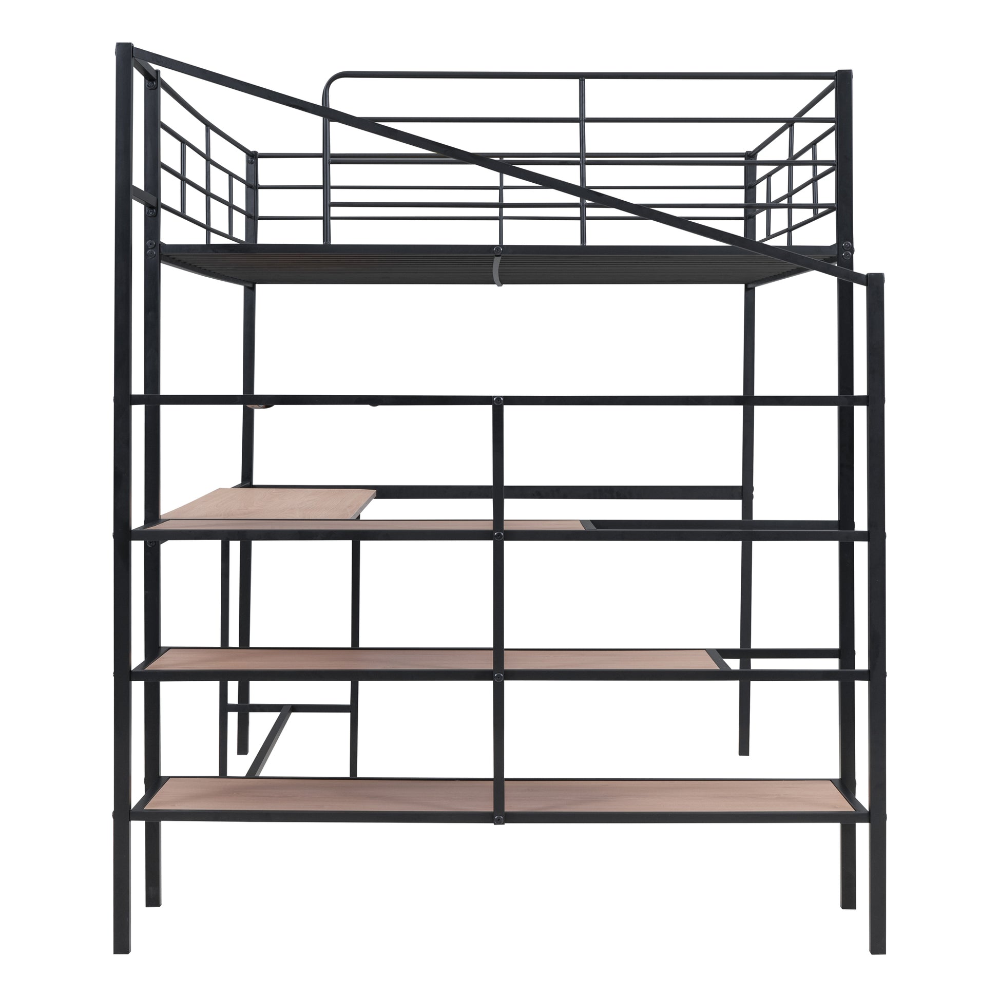 Full Size Metal Loft Bed With Desk And Lateral Storage Ladder, Black Black Metal