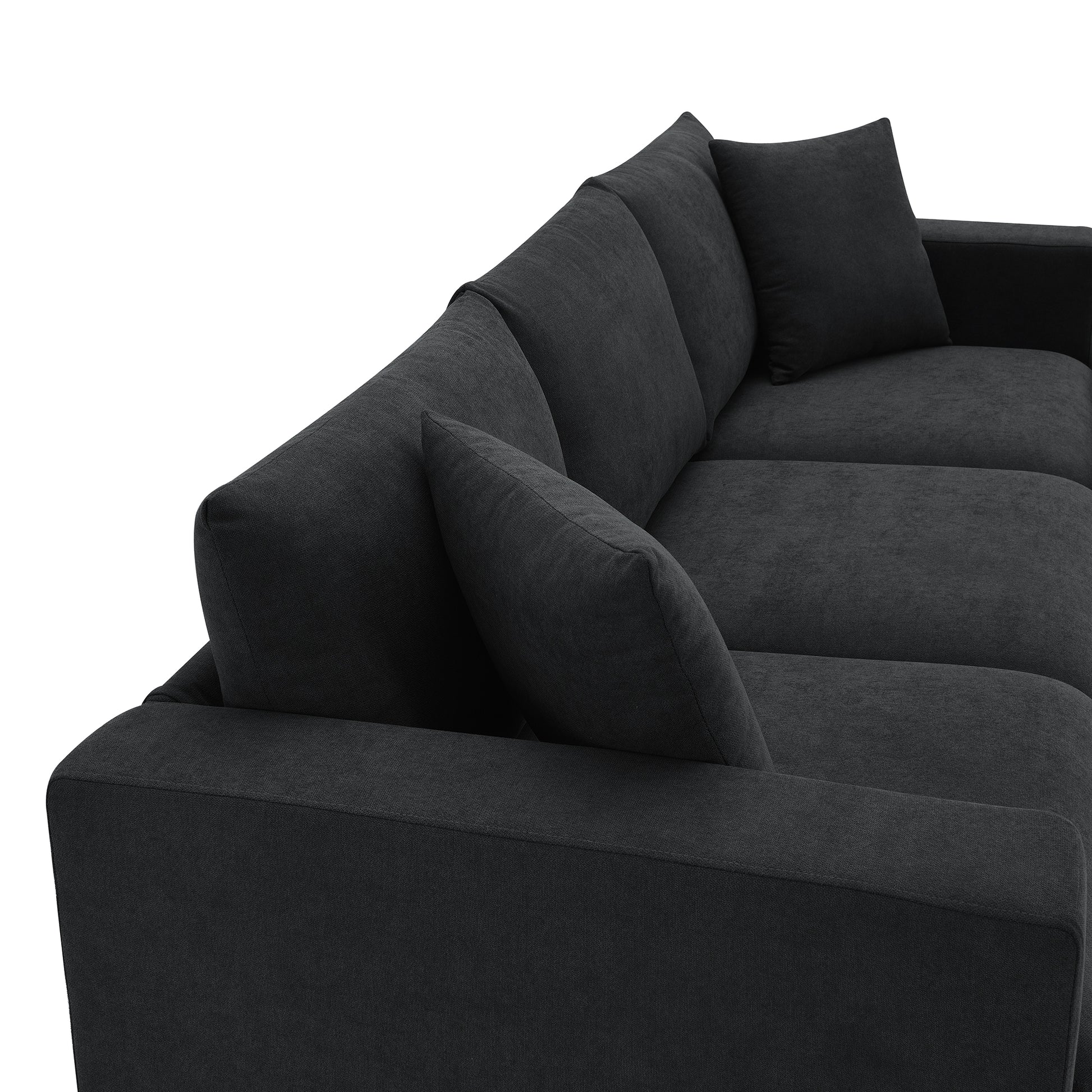 100.4*64.6" Modern Sectional Sofa,L Shaped Couch Set With 2 Free Pillows,4 Seat Polyester Fabric Couch Set With Convertible Ottoman For Living Room, Apartment, Office,4 Colors Black Polyester 3 Seat