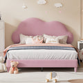 Full Size Upholstered Cloud Shape Bed ,Velvet Platform Bed With Headboard,No Box Spring Needed,Pink Pink Velvet