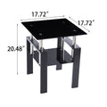 Tempered Black Glass Sofa Table, 2 Layers End Table With Storage, Living Room Side Table Black Glass