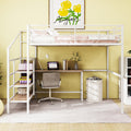 Full Size Metal Loft Bed With Desk And Lateral Storage Ladder, White White Metal