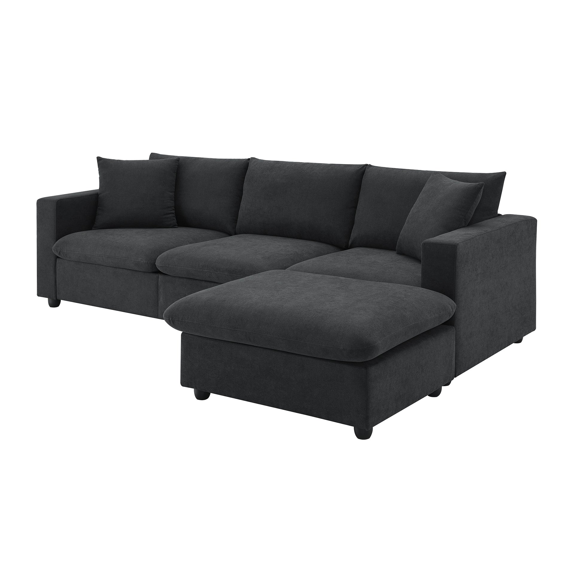 100.4*64.6" Modern Sectional Sofa,L Shaped Couch Set With 2 Free Pillows,4 Seat Polyester Fabric Couch Set With Convertible Ottoman For Living Room, Apartment, Office,4 Colors Black Polyester 3 Seat