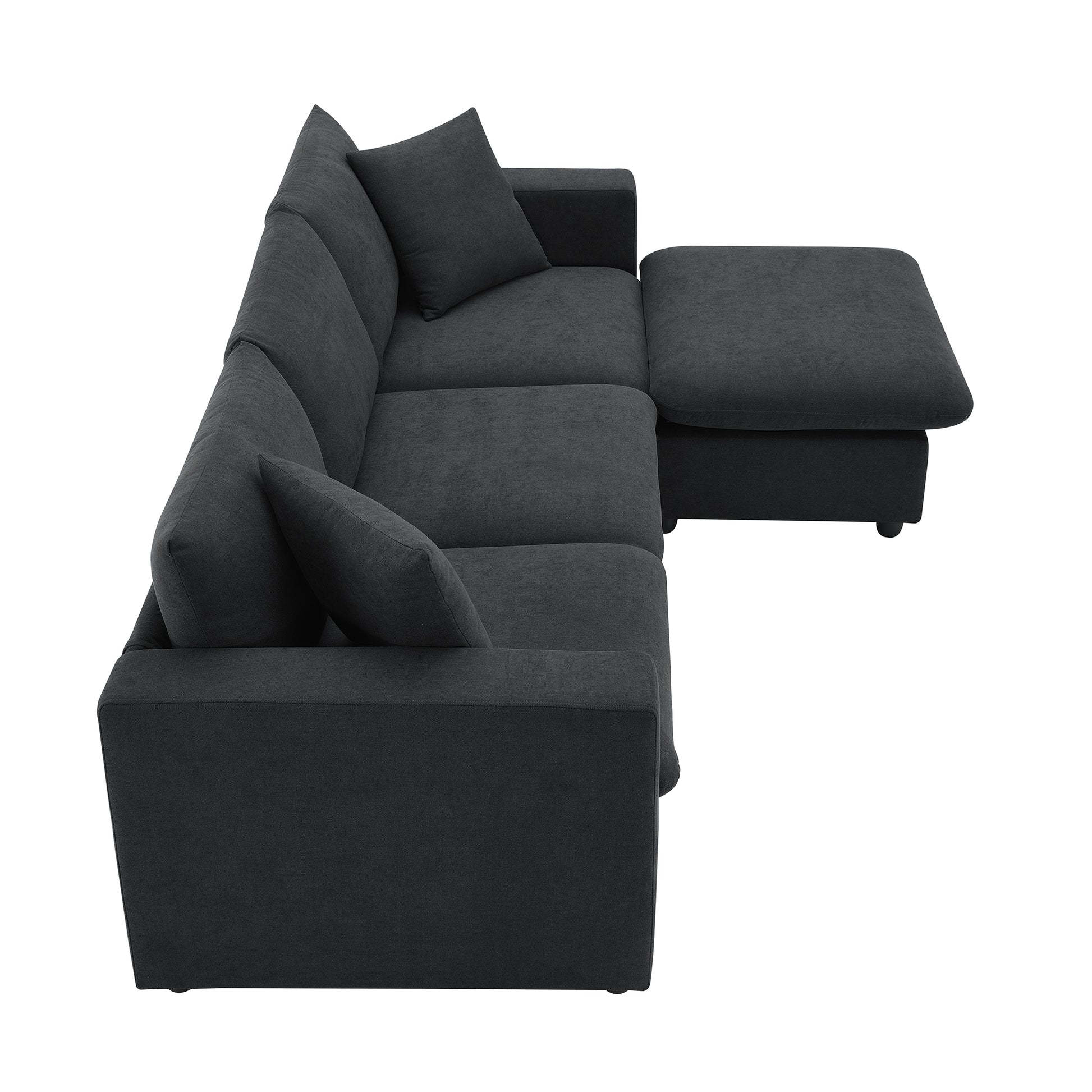 100.4*64.6" Modern Sectional Sofa,L Shaped Couch Set With 2 Free Pillows,4 Seat Polyester Fabric Couch Set With Convertible Ottoman For Living Room, Apartment, Office,4 Colors Black Polyester 3 Seat