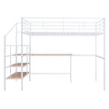 Full Size Metal Loft Bed With Desk And Lateral Storage Ladder, White White Metal