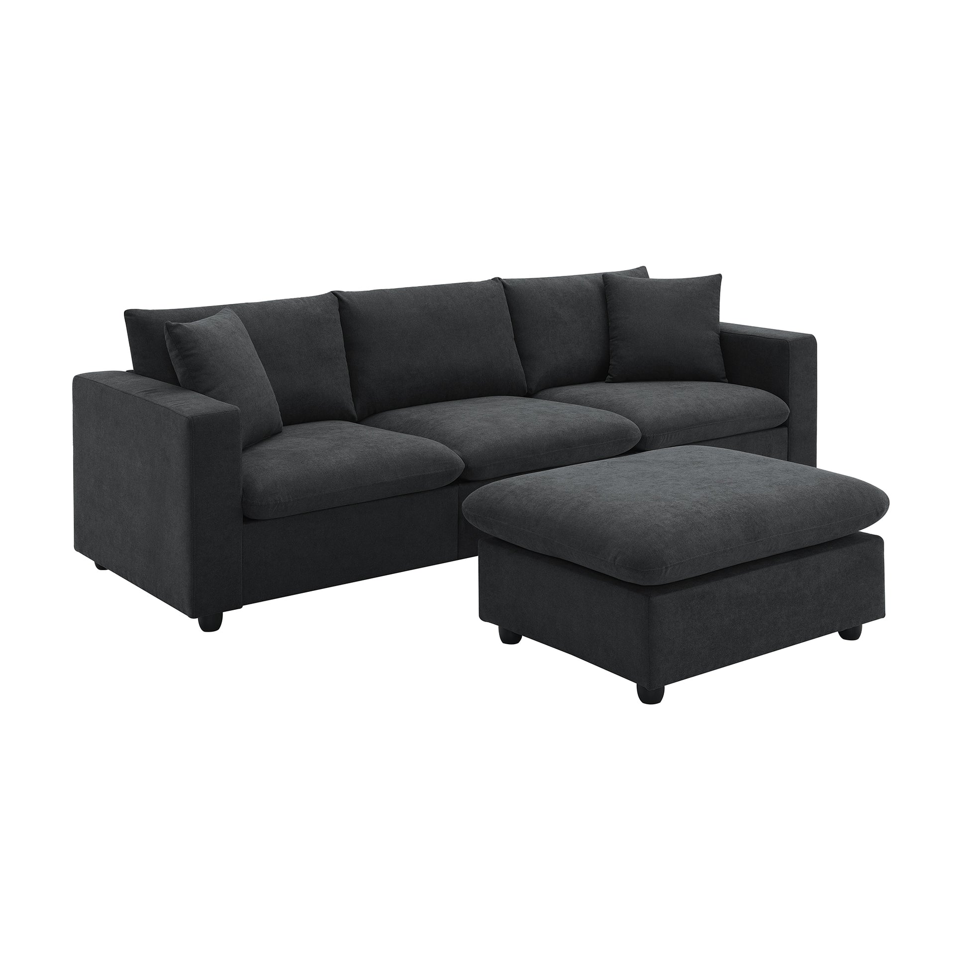 100.4*64.6" Modern Sectional Sofa,L Shaped Couch Set With 2 Free Pillows,4 Seat Polyester Fabric Couch Set With Convertible Ottoman For Living Room, Apartment, Office,4 Colors Black Polyester 3 Seat