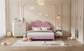 Full Size Upholstered Cloud Shape Bed ,Velvet Platform Bed With Headboard,No Box Spring Needed,Pink Pink Velvet