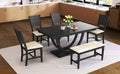6 Piece Wood Half Round Dining Table Set Kitchen Table Set With Long Bench And 4 Dining Chairs, Modern Style, Gray Gray Wood Dining Room Bench Seating Rubberwood Rectangular Dining Table With Chair And Bench Upholstered Chair Wood Gray Solid Back Seats 6